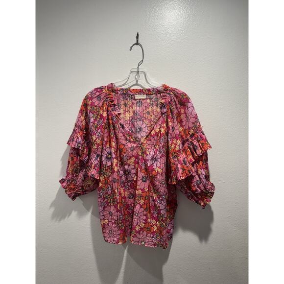 Ramy Brook Tops - Ramy Brook Top Womens Eugenia Pink Floral Print Voluminous Blouse Top Size XS